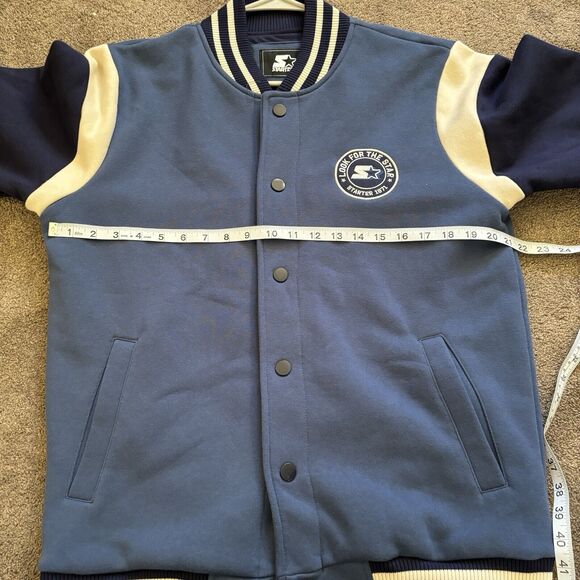 STARTER Varsity Jacket Button Down Blue Logo Sports - Mens Size Medium - Picture 7 of 8